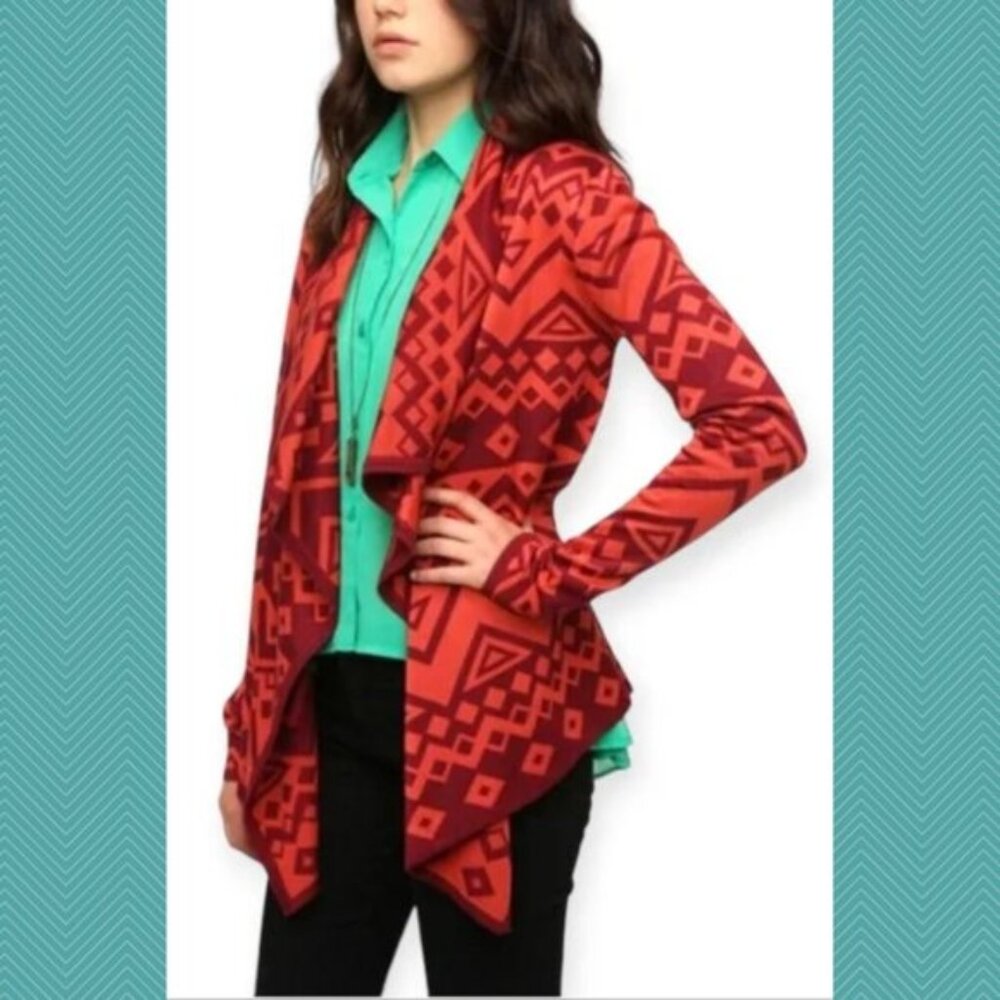 Staring At Stars Orange Artsy Aztec Print Waterfall Cardigan